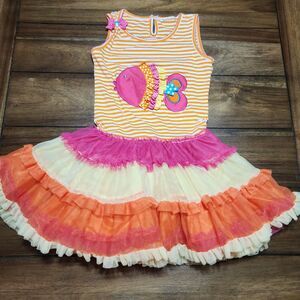 Girls Sleeveless Summer Dress W/Tulle W/Fish On Front